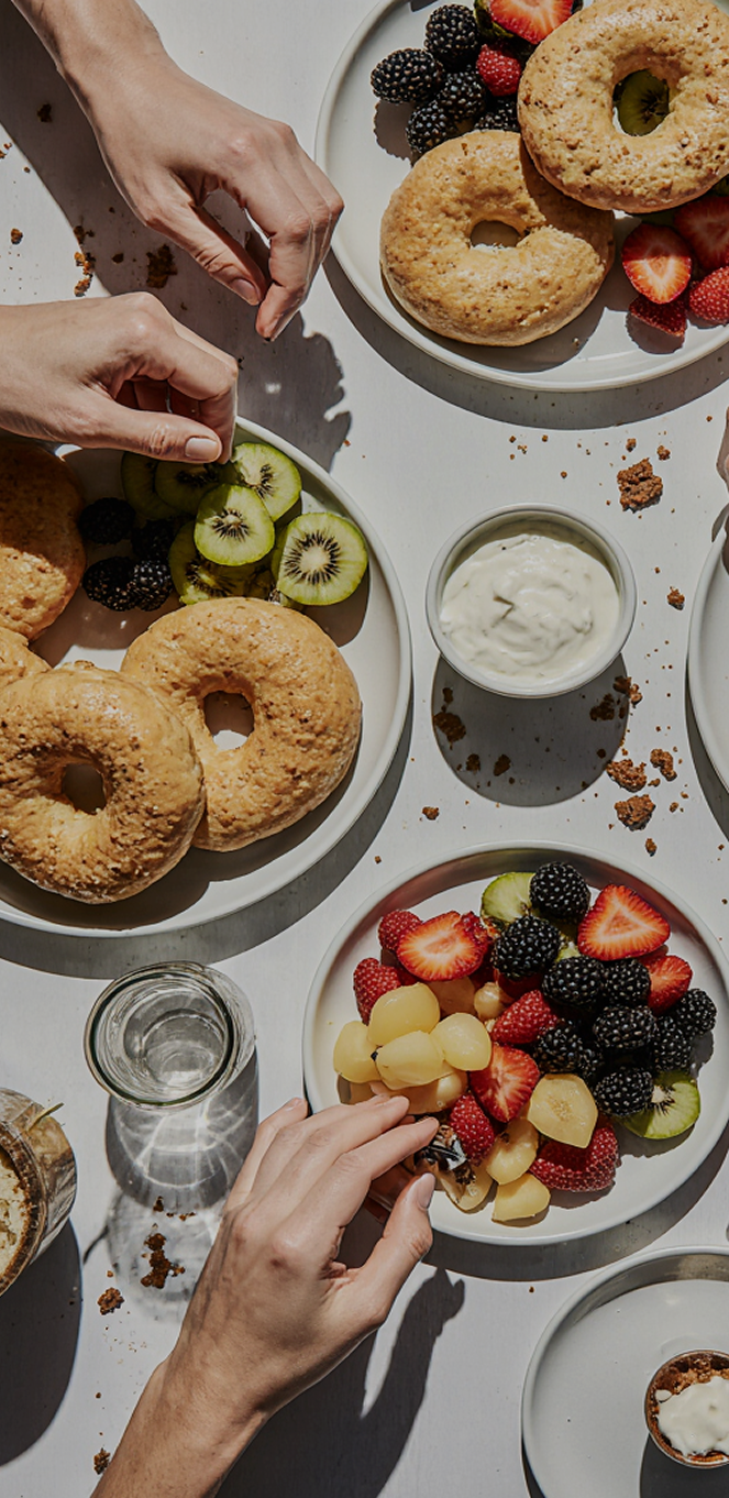 Catered breakfast table with fresh fruit